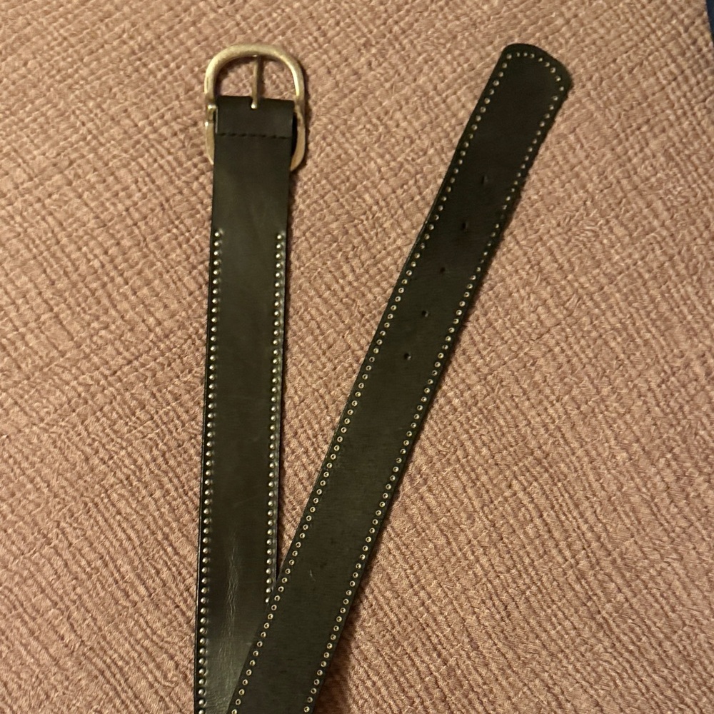 Calvin Klein Black Leather Belt with Silver Stud Trim - Picture 3 of 5